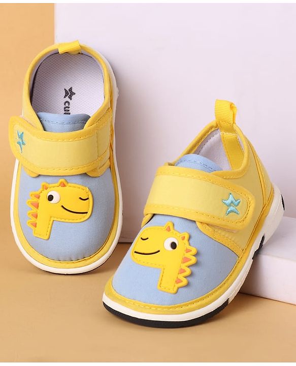 Cute Walk by Babyhug Casual Shoes with Dino Applique - Yellow & Light Blue