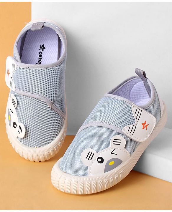 Cute Walk by Babyhug Velcro Closure Shoes with Animal Applique - Light Grey