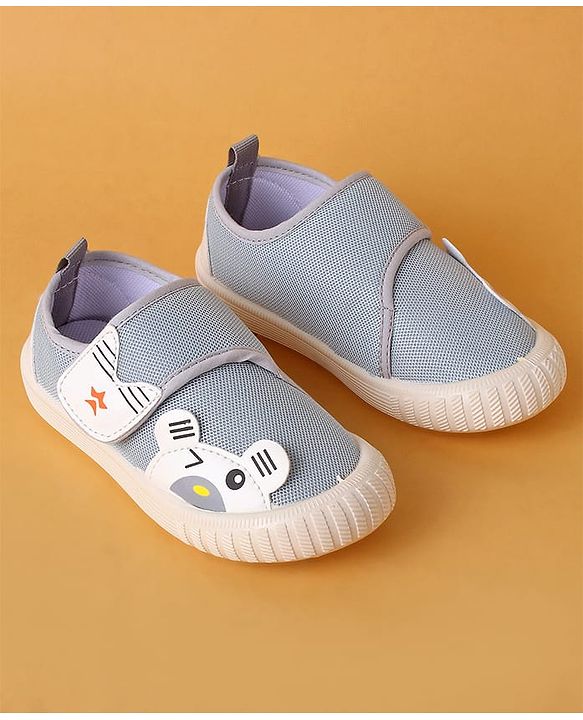 Cute Walk by Babyhug Velcro Closure Shoes with Animal Applique - Light Grey