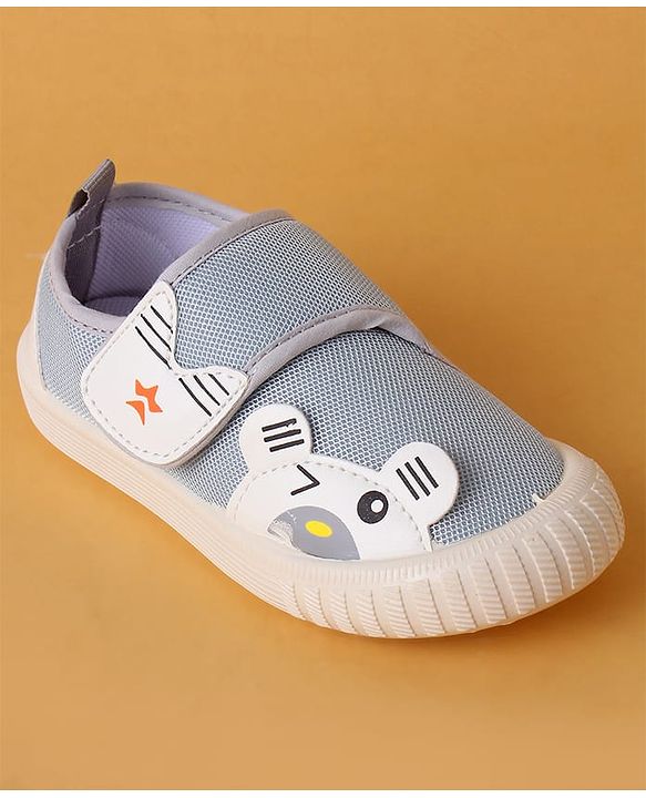 Cute Walk by Babyhug Velcro Closure Shoes with Animal Applique - Light Grey