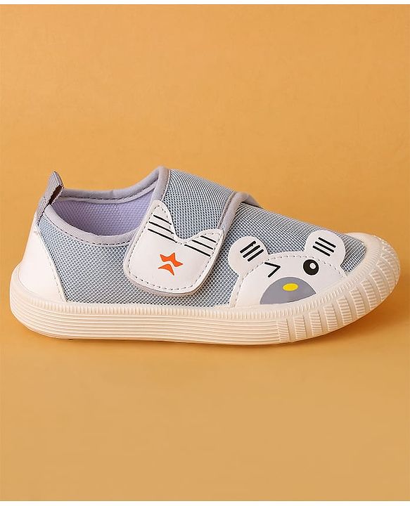 Cute Walk by Babyhug Velcro Closure Shoes with Animal Applique - Light Grey