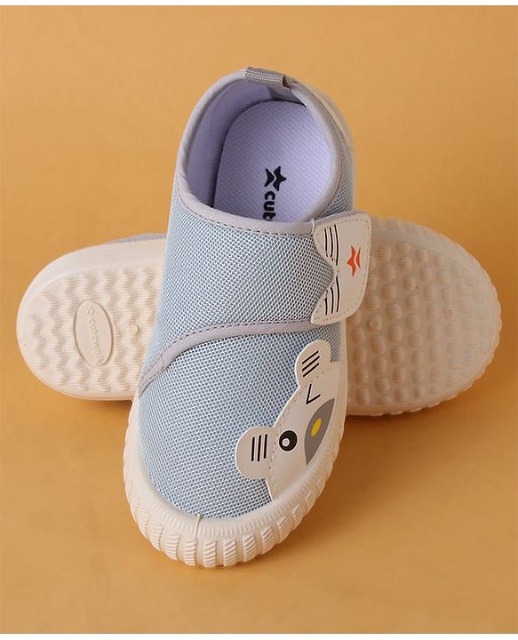 Cute Walk by Babyhug Velcro Closure Shoes with Animal Applique - Light Grey