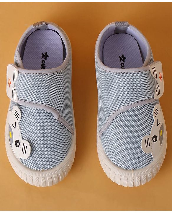 Cute Walk by Babyhug Velcro Closure Shoes with Animal Applique - Light Grey