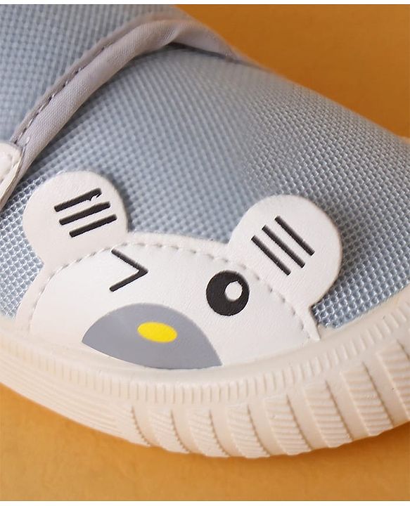 Cute Walk by Babyhug Velcro Closure Shoes with Animal Applique - Light Grey