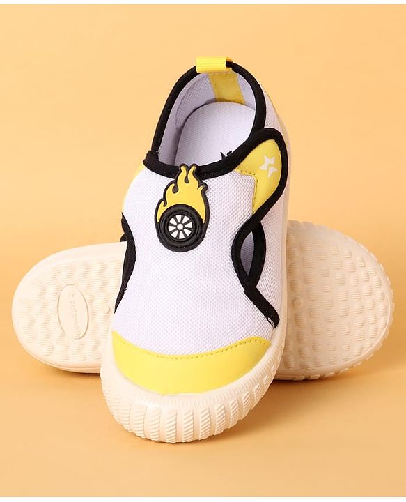 Cute Walk by Babyhug Casual Shoes with Velcro Closure & Fireball Applique - White & Yellow