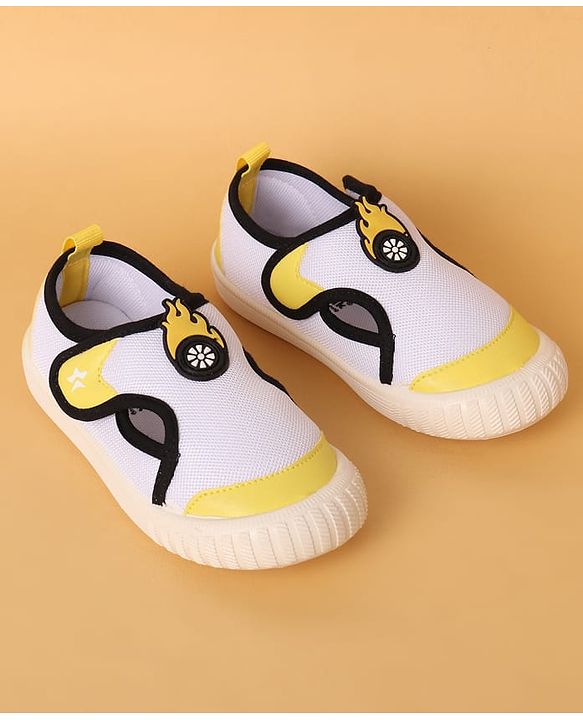 Cute Walk by Babyhug Casual Shoes with Velcro Closure & Fireball Applique - White & Yellow