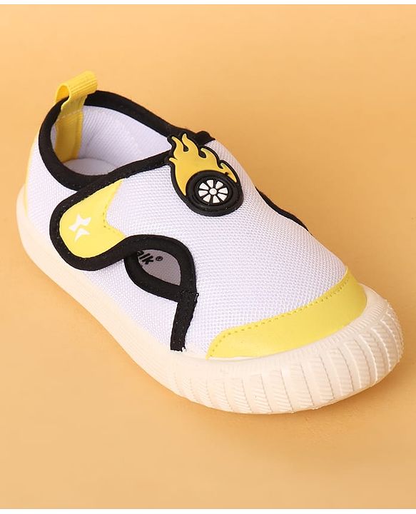 Cute Walk by Babyhug Casual Shoes with Velcro Closure & Fireball Applique - White & Yellow