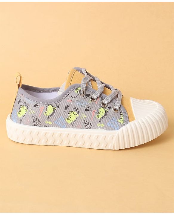 Cute Walk by Babyhug Lace Up Casual Shoes with Dino Print - Grey