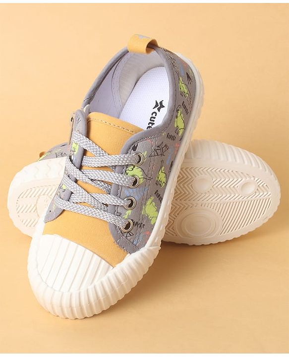 Cute Walk by Babyhug Lace Up Casual Shoes with Dino Print - Grey