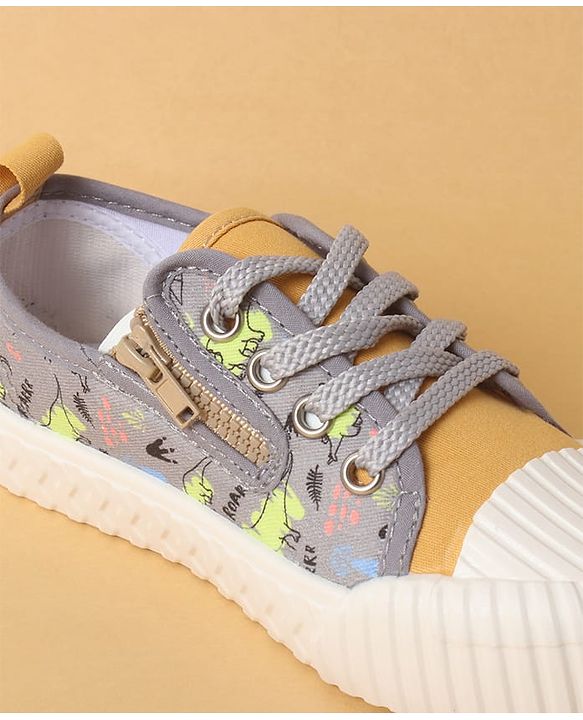 Cute Walk by Babyhug Lace Up Casual Shoes with Dino Print - Grey