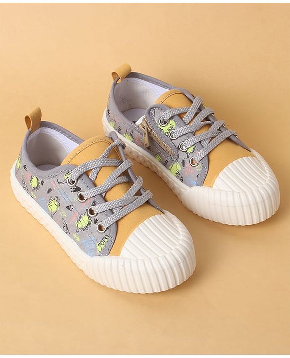 Cute Walk by Babyhug Lace Up Casual Shoes with Dino Print - Grey