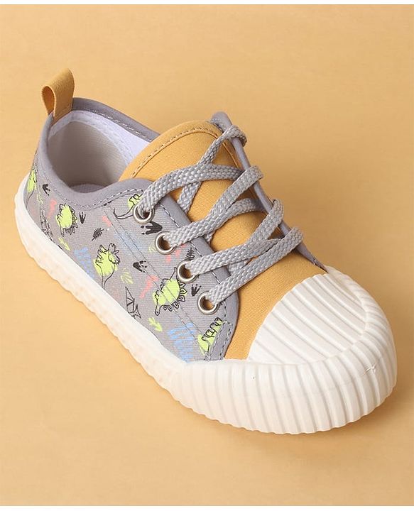 Cute Walk by Babyhug Lace Up Casual Shoes with Dino Print - Grey