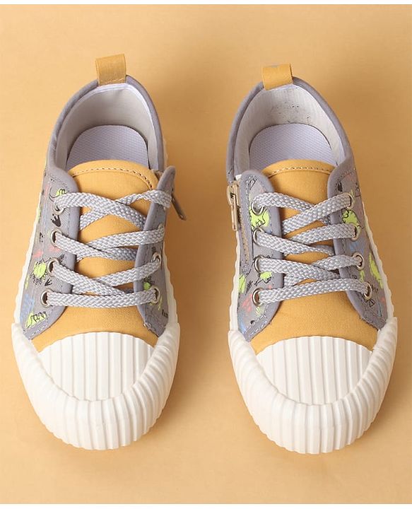 Cute Walk by Babyhug Lace Up Casual Shoes with Dino Print - Grey