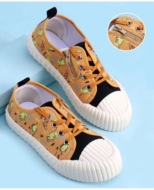 Cute Walk by Babyhug Lace Up Casual Shoes with Dino Print - Grey