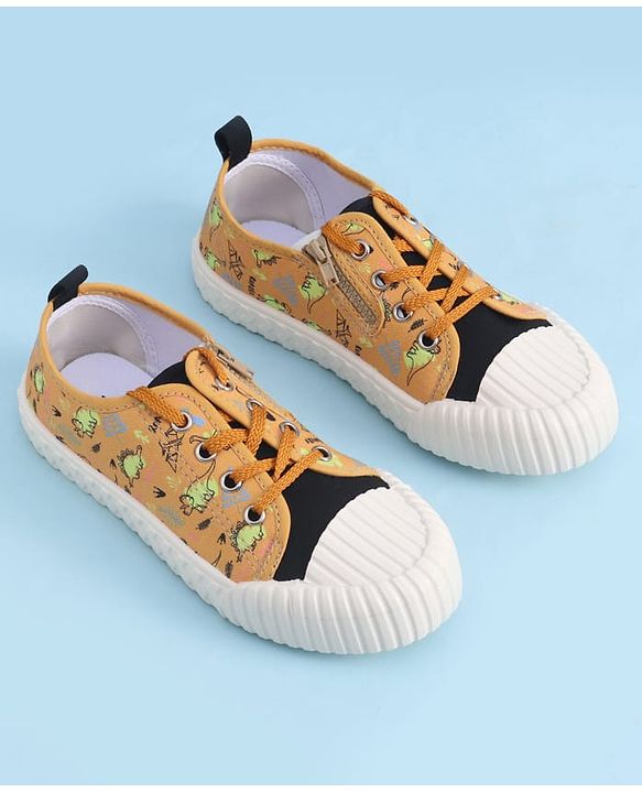 Cute Walk by Babyhug Lace Up Casual Shoes with Dino Print - Grey