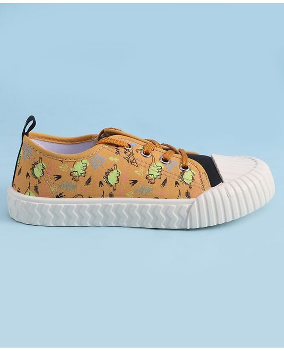 Cute Walk by Babyhug Lace Up Casual Shoes with Dino Print - Grey