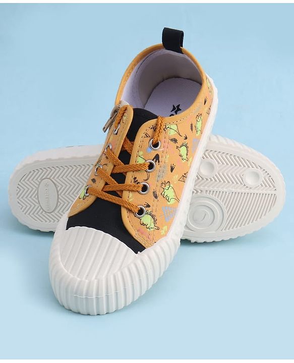 Cute Walk by Babyhug Lace Up Casual Shoes with Dino Print - Grey