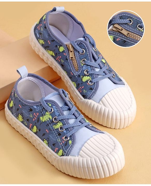 Cute Walk by Babyhug Lace Up Casual Shoes with Dino Print - Grey