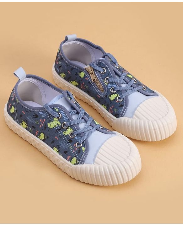 Cute Walk by Babyhug Lace Up Casual Shoes with Dino Print - Grey