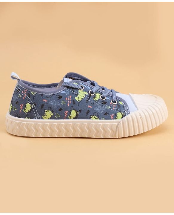 Cute Walk by Babyhug Lace Up Casual Shoes with Dino Print - Grey