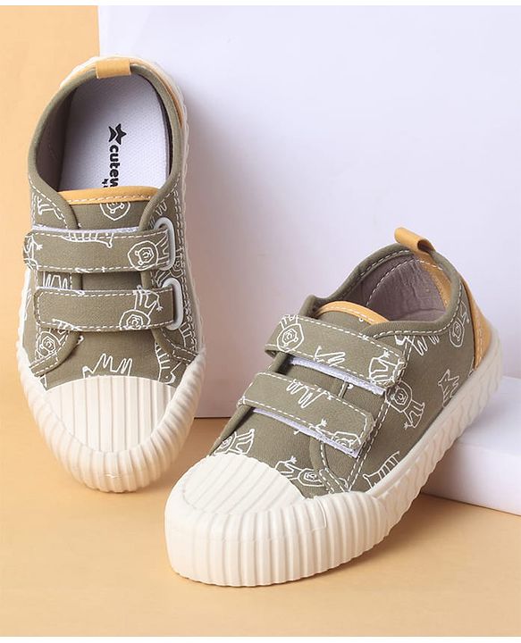 Cute Walk by Babyhug Velcro Closure Shoes with Dino Print - Green