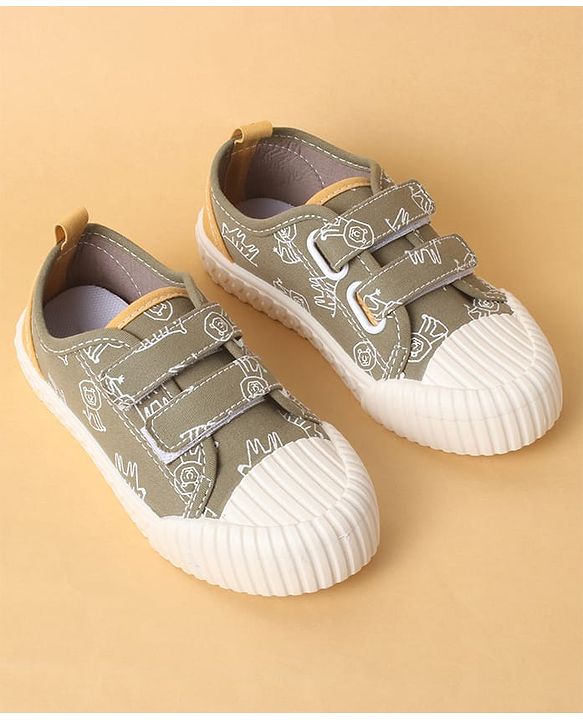 Cute Walk by Babyhug Velcro Closure Shoes with Dino Print - Green