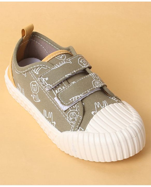 Cute Walk by Babyhug Velcro Closure Shoes with Dino Print - Green