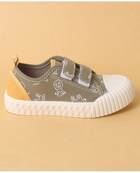 Cute Walk by Babyhug Velcro Closure Shoes with Dino Print - Green