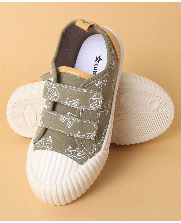 Cute Walk by Babyhug Velcro Closure Shoes with Dino Print - Green