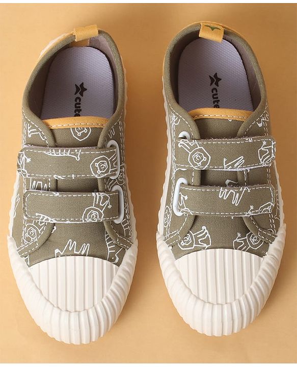 Cute Walk by Babyhug Velcro Closure Shoes with Dino Print - Green