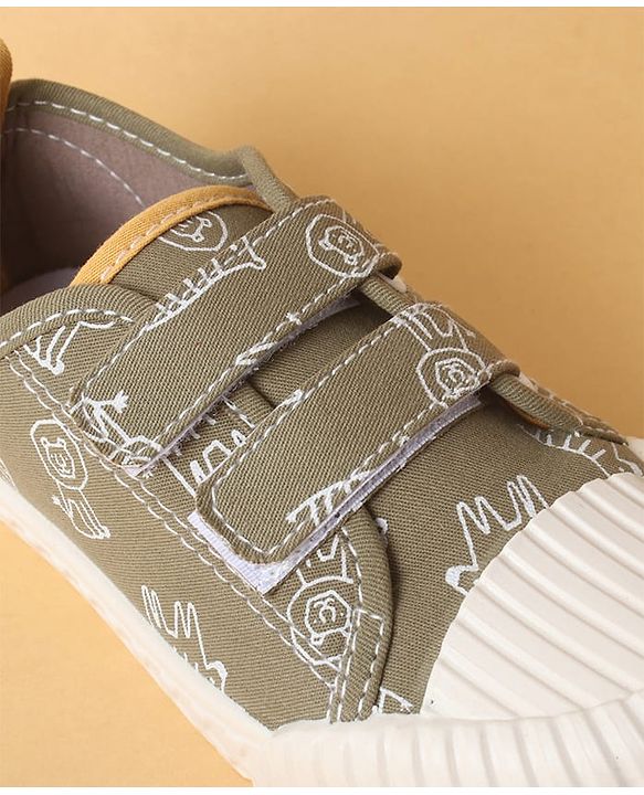 Cute Walk by Babyhug Velcro Closure Shoes with Dino Print - Green