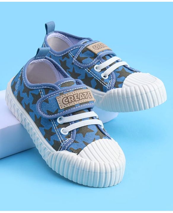 Pine Kids Velcro Closure Casual Shoes With Star Print - Blue