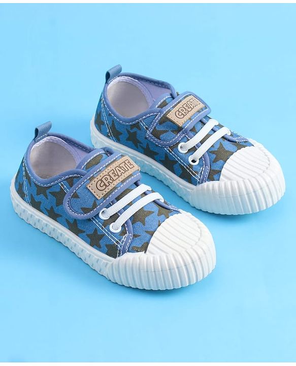Pine Kids Velcro Closure Casual Shoes With Star Print - Blue