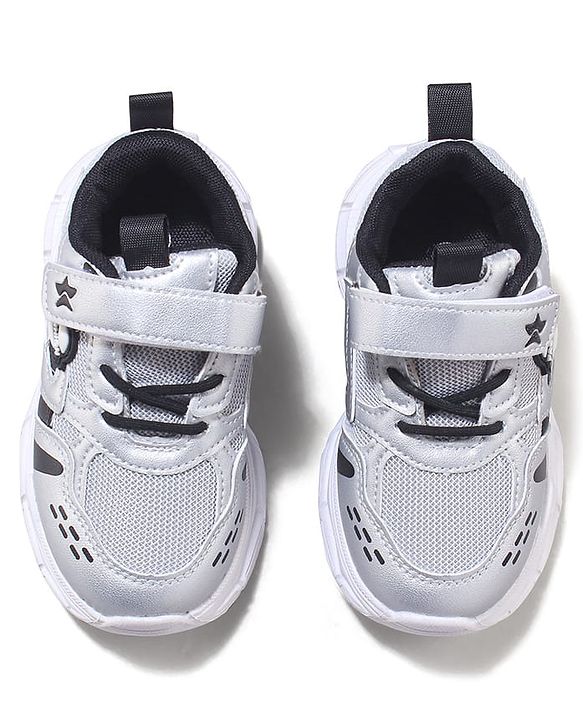 Cute Walk by Babyhug Velcro Closure Sneakers with Fashion Applique - Silver