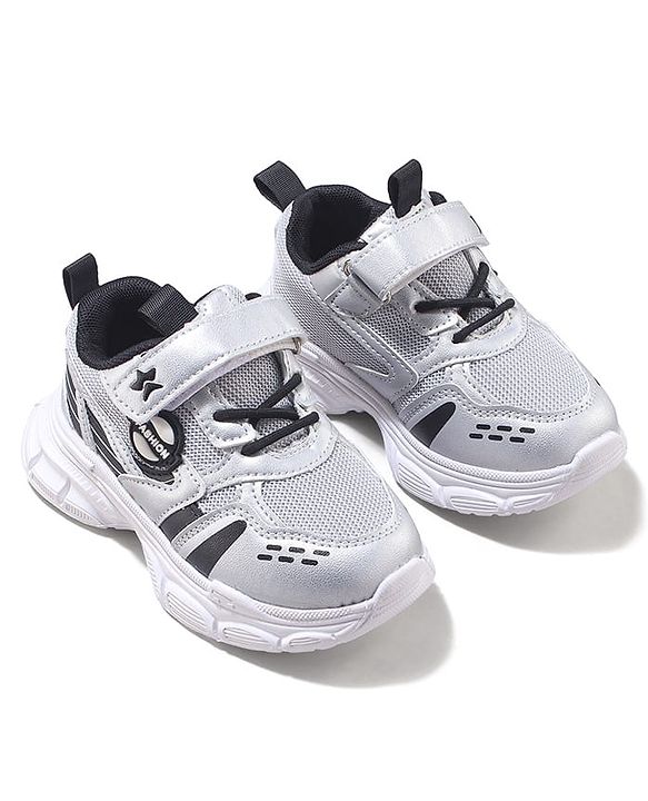 Cute Walk by Babyhug Velcro Closure Sneakers with Fashion Applique - Silver