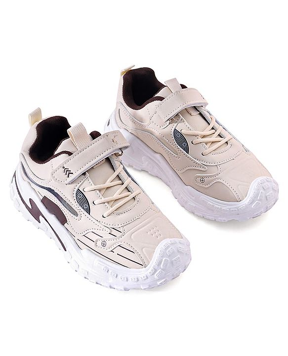 Pine Kids Sneaker Shoes With Velcro Closure & Tape Detailing - Beige