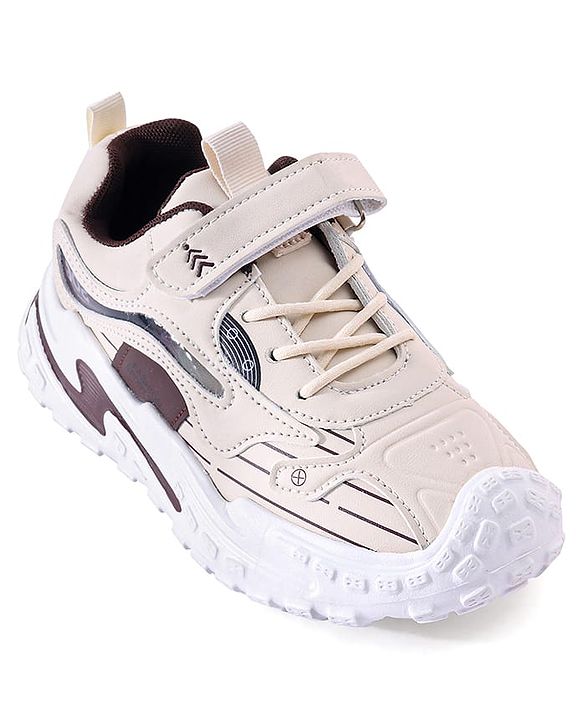 Pine Kids Sneaker Shoes With Velcro Closure & Tape Detailing - Beige