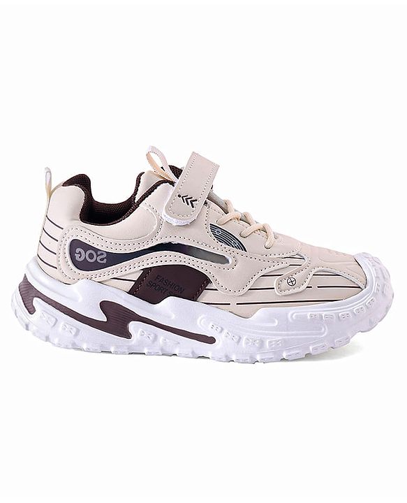 Pine Kids Sneaker Shoes With Velcro Closure & Tape Detailing - Beige