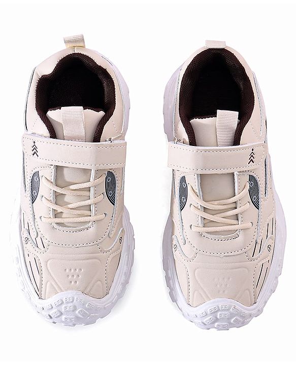 Pine Kids Sneaker Shoes With Velcro Closure & Tape Detailing - Beige