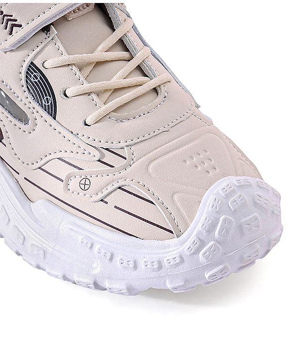 Pine Kids Sneaker Shoes With Velcro Closure & Tape Detailing - Beige