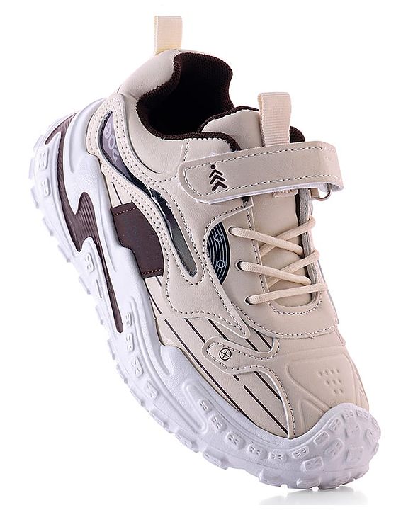 Pine Kids Sneaker Shoes With Velcro Closure & Tape Detailing - Beige