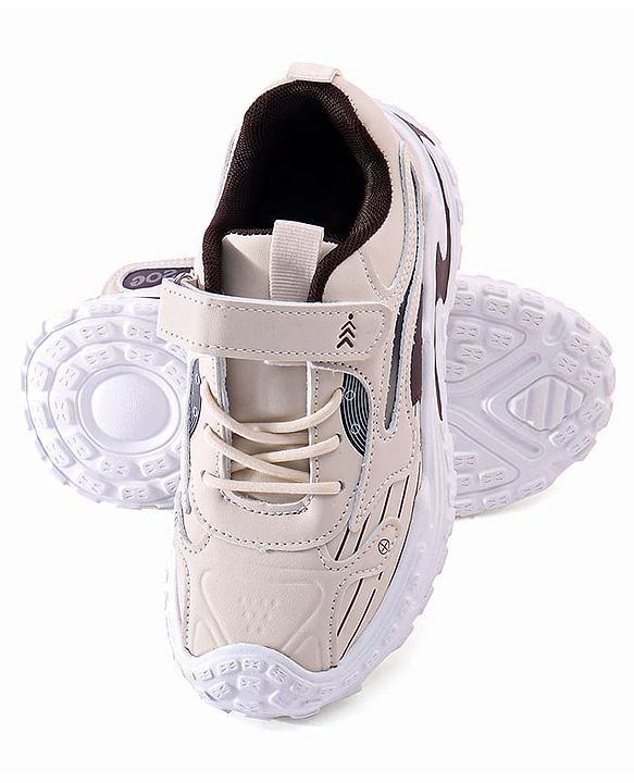 Pine Kids Sneaker Shoes With Velcro Closure & Tape Detailing - Beige