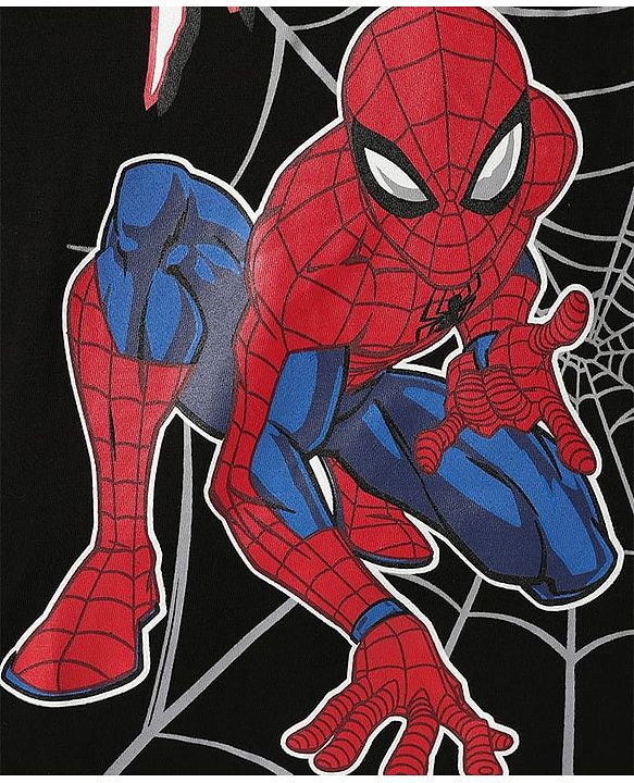 Pine Kids Marvel Single Jersey Knit Half Drop Shoulder Sleeves T-Shirt & Shorts Set With Spider-Man Graphics - Black