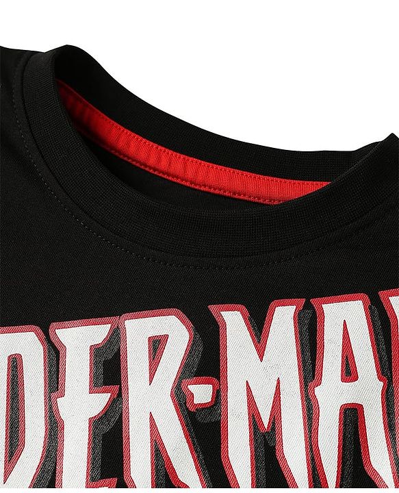 Pine Kids Marvel Single Jersey Knit Half Drop Shoulder Sleeves T-Shirt & Shorts Set With Spider-Man Graphics - Black