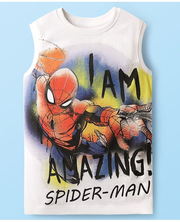 Pine Kids Marvel Single Jersey Knit Sleeveless Tank T-Shirt With Spider-Man Graphics - White