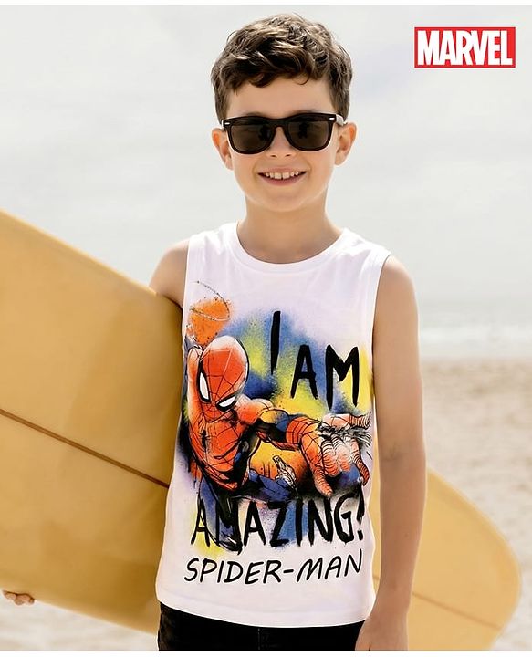 Pine Kids Marvel Single Jersey Knit Sleeveless Tank T-Shirt With Spider-Man Graphics - White