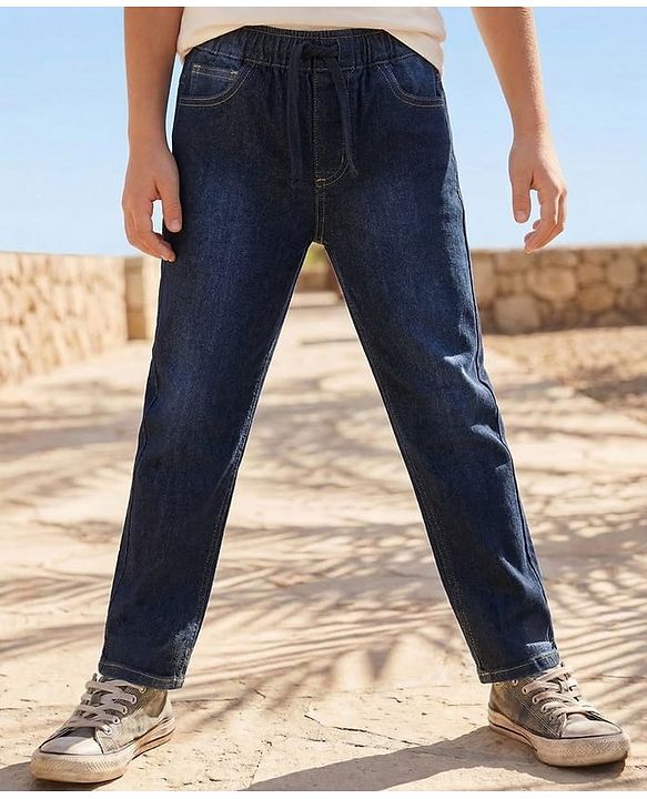 Pine Kids Denim Woven Full Length Washed Jeans - Navy Blue