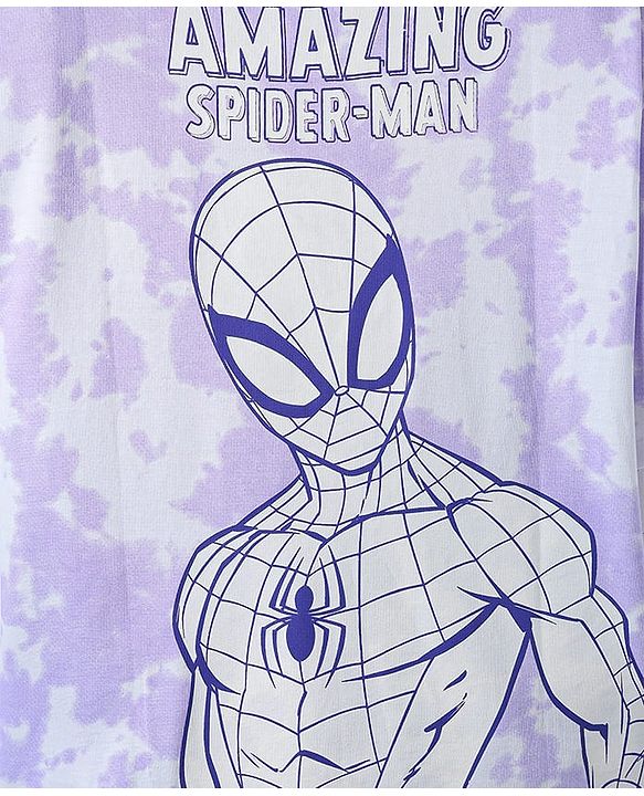 Pine Kids Marvel Single Jersey Knit Half Sleeves T-Shirt With Front & Back Spider-Man Graphics & Tie & Dye Detailing - Purple
