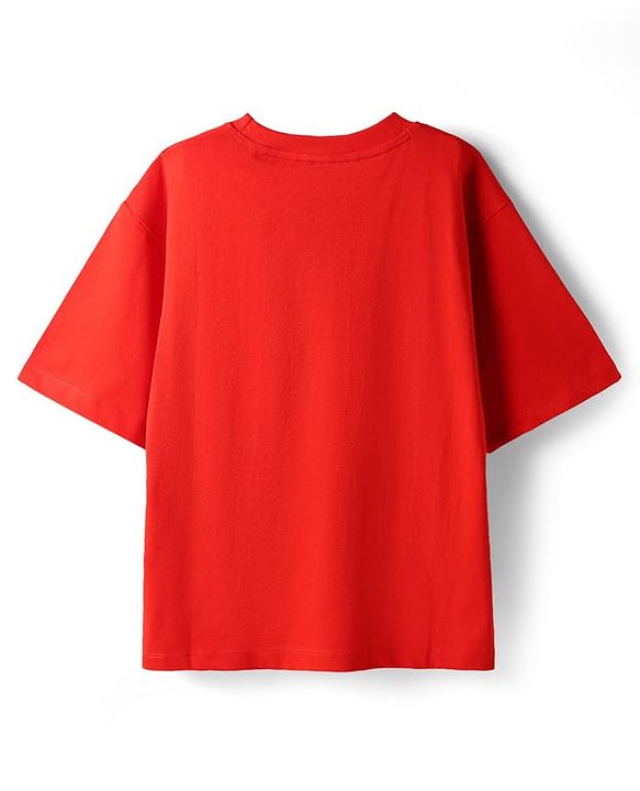 Pine Kids Marvel Single Jersey Knit Half Sleeves Drop Shoulder T-Shirt & Short Set With Avengers Graphics Red & Black