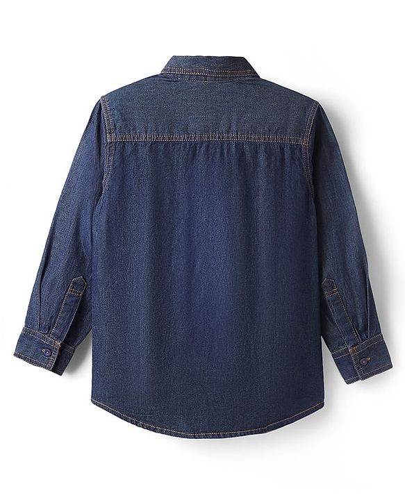 Pine Kids Denim Woven Full Sleeves Washed Shirt - Navy Blue